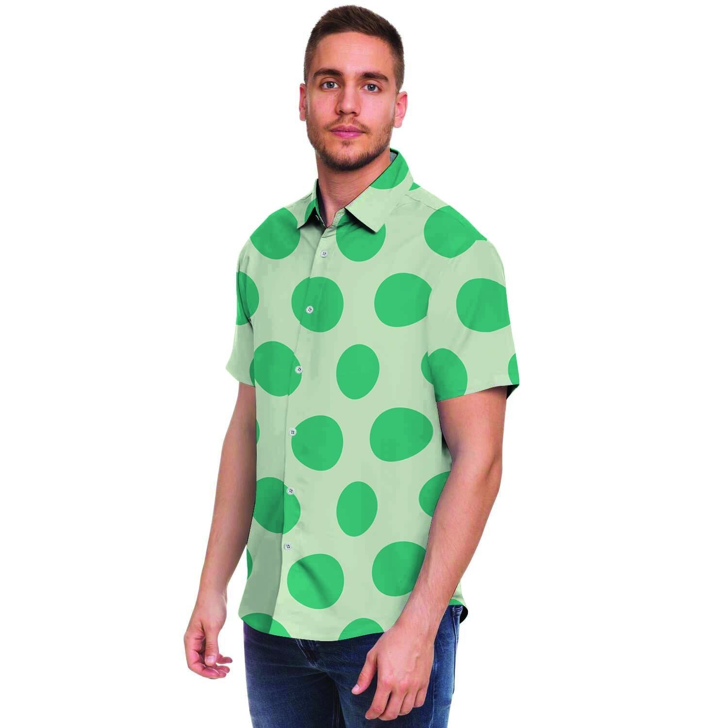 White And Green Polka Dot Men's Short Sleeve Shirt-grizzshop