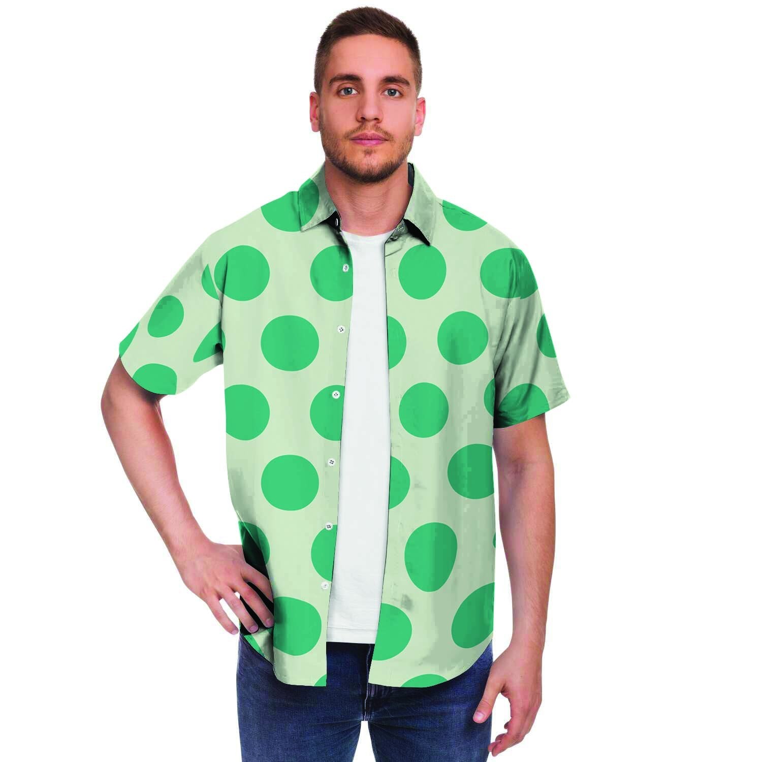 White And Green Polka Dot Men's Short Sleeve Shirt-grizzshop