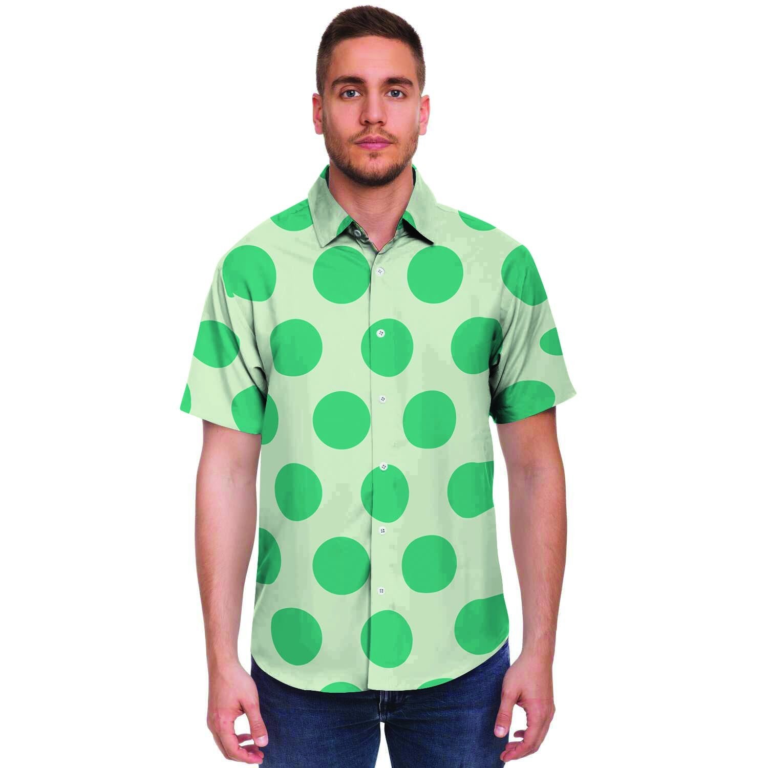 White And Green Polka Dot Men's Short Sleeve Shirt-grizzshop