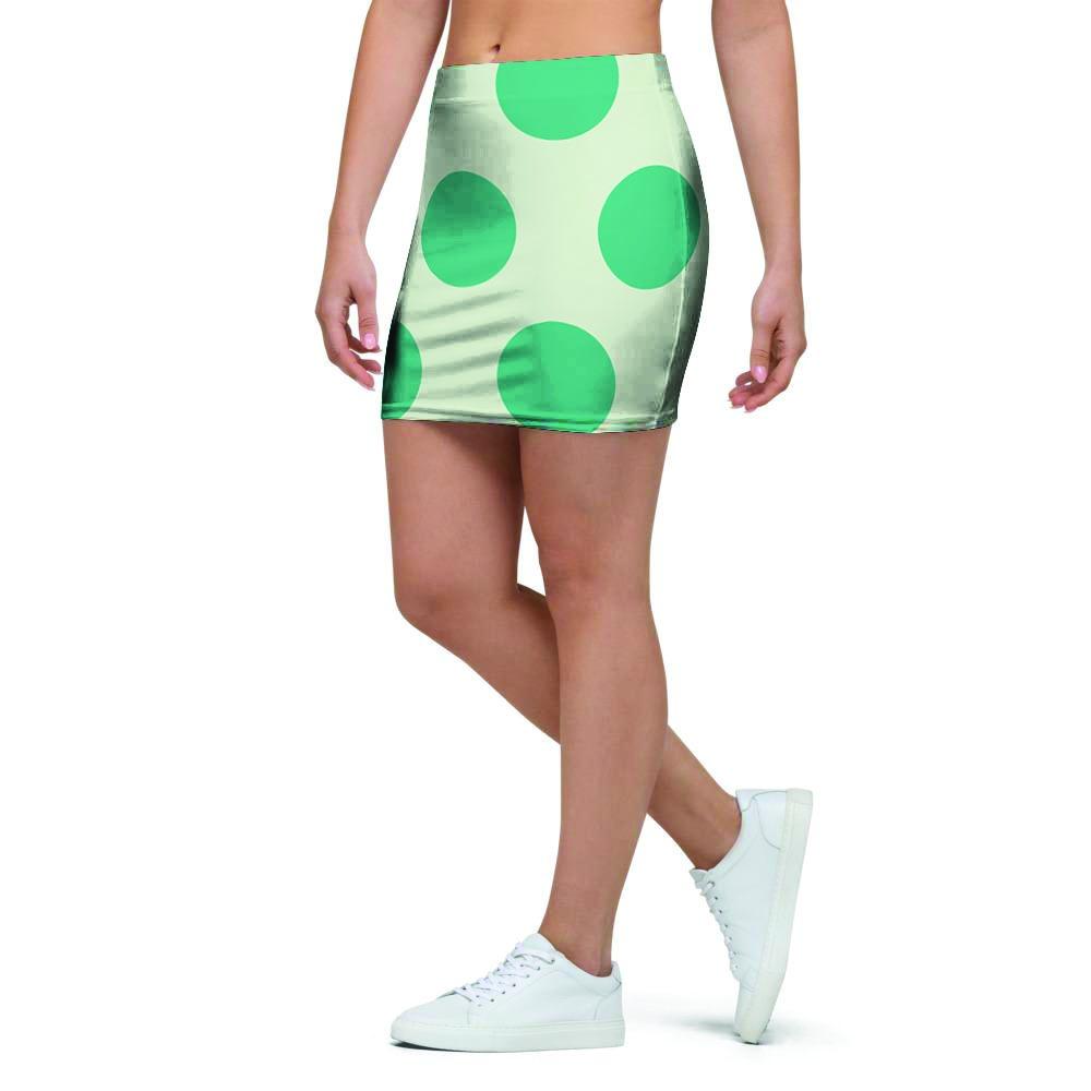 White And Green Polka Dot Mini Skirt-grizzshop