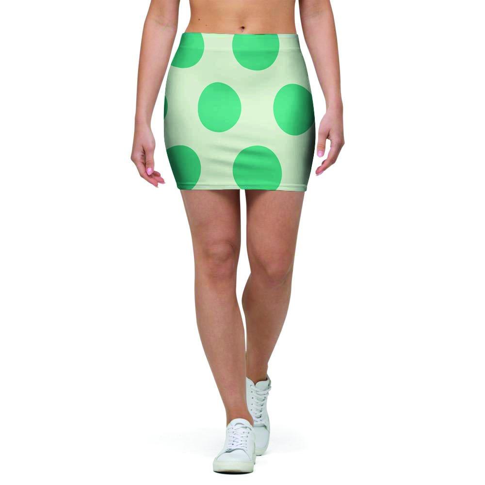 White And Green Polka Dot Mini Skirt-grizzshop
