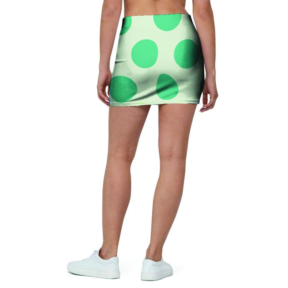 White And Green Polka Dot Mini Skirt-grizzshop