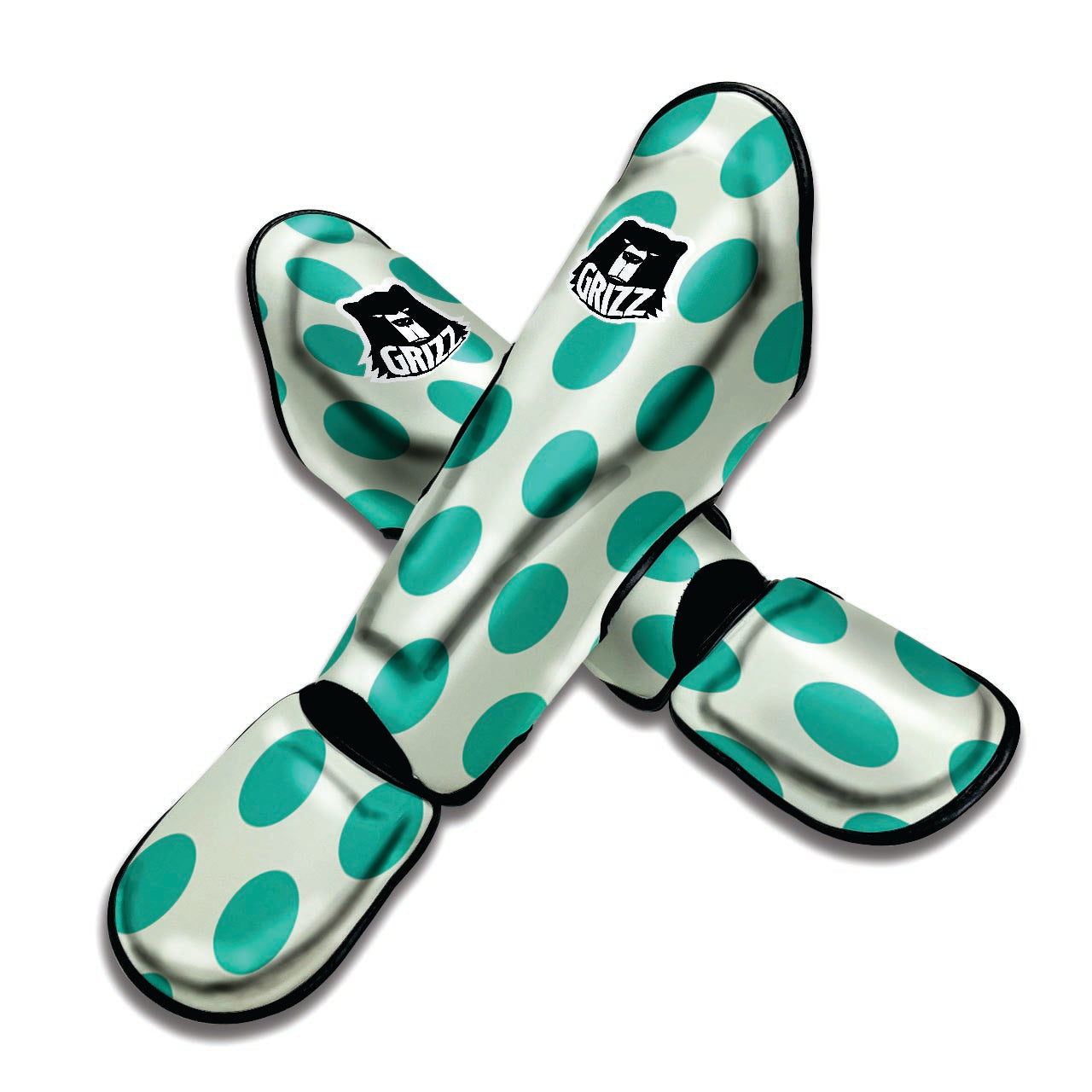 White And Green Polka Dot Muay Thai Shin Guard-grizzshop