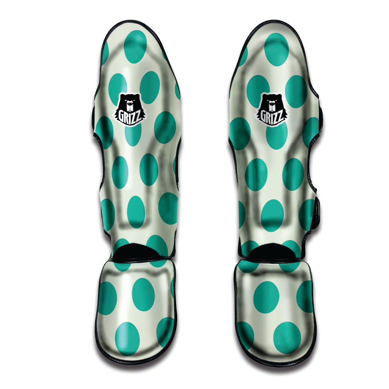 White And Green Polka Dot Muay Thai Shin Guard-grizzshop