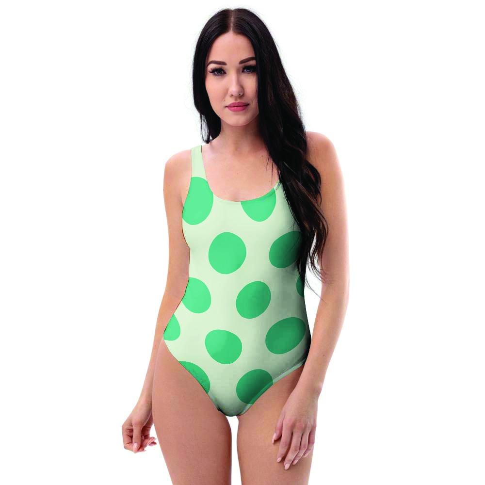 White And Green Polka Dot One Piece Swimsuite-grizzshop