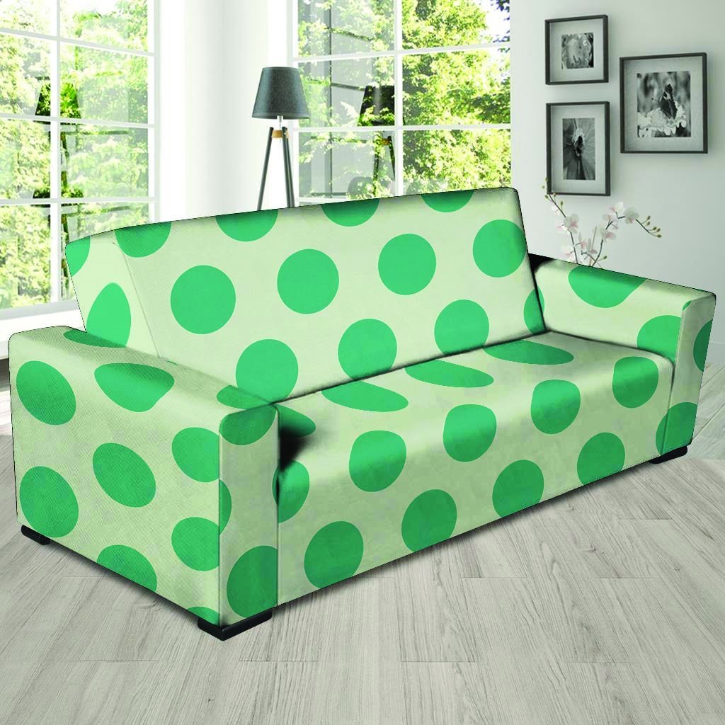 White And Green Polka Dot Sofa Cover-grizzshop