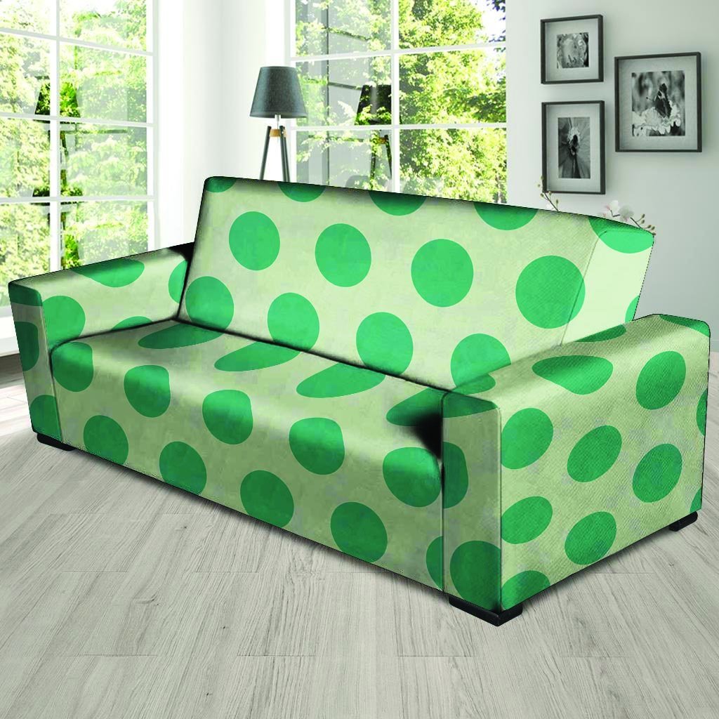 White And Green Polka Dot Sofa Cover-grizzshop