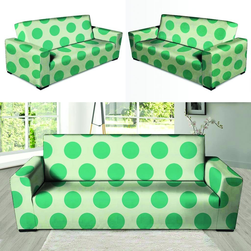 White And Green Polka Dot Sofa Cover-grizzshop