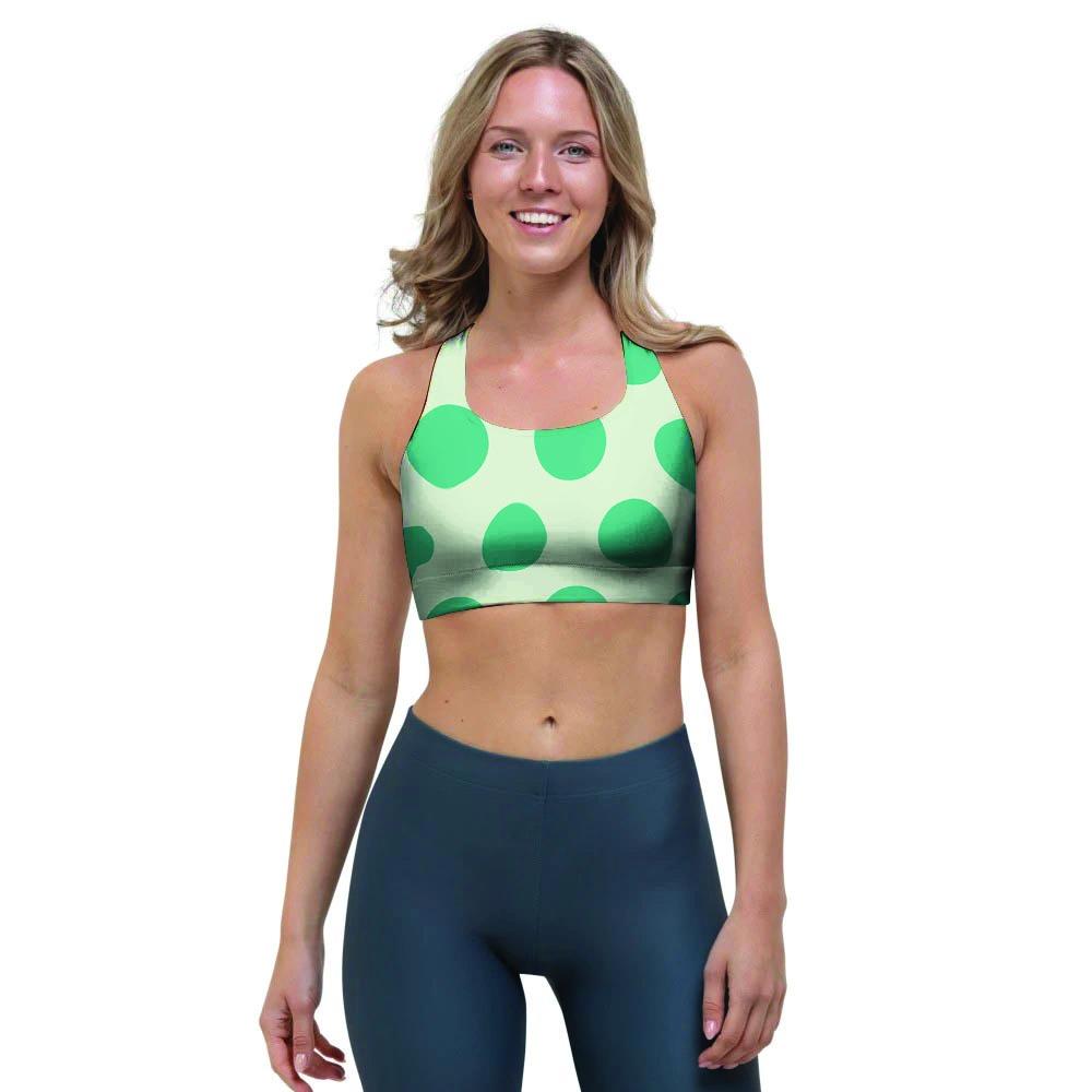 White And Green Polka Dot Sports Bra-grizzshop