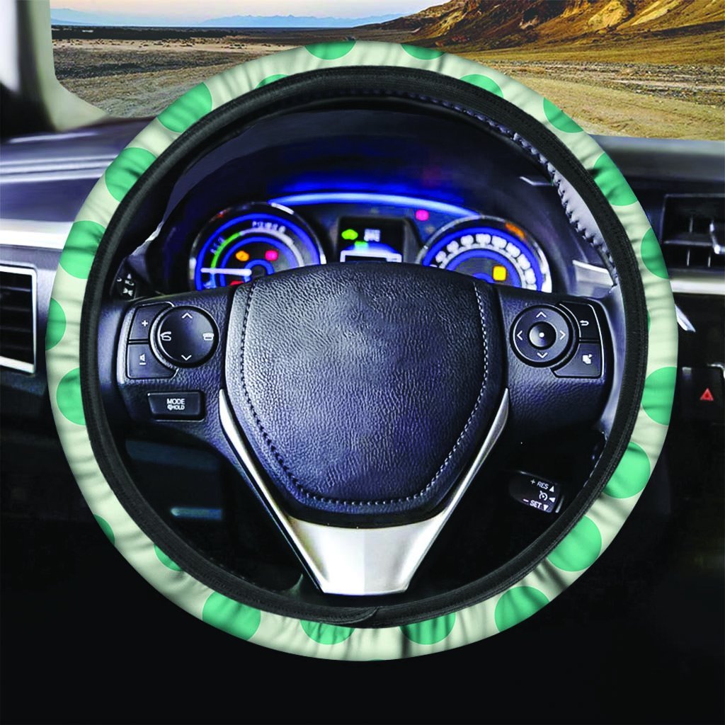 White And Green Polka Dot Steering Wheel Cover-grizzshop