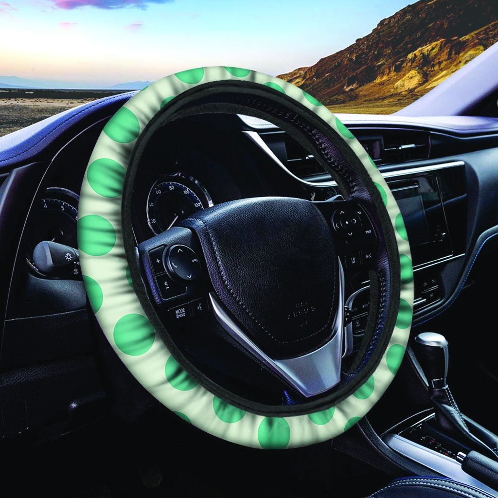 White And Green Polka Dot Steering Wheel Cover-grizzshop