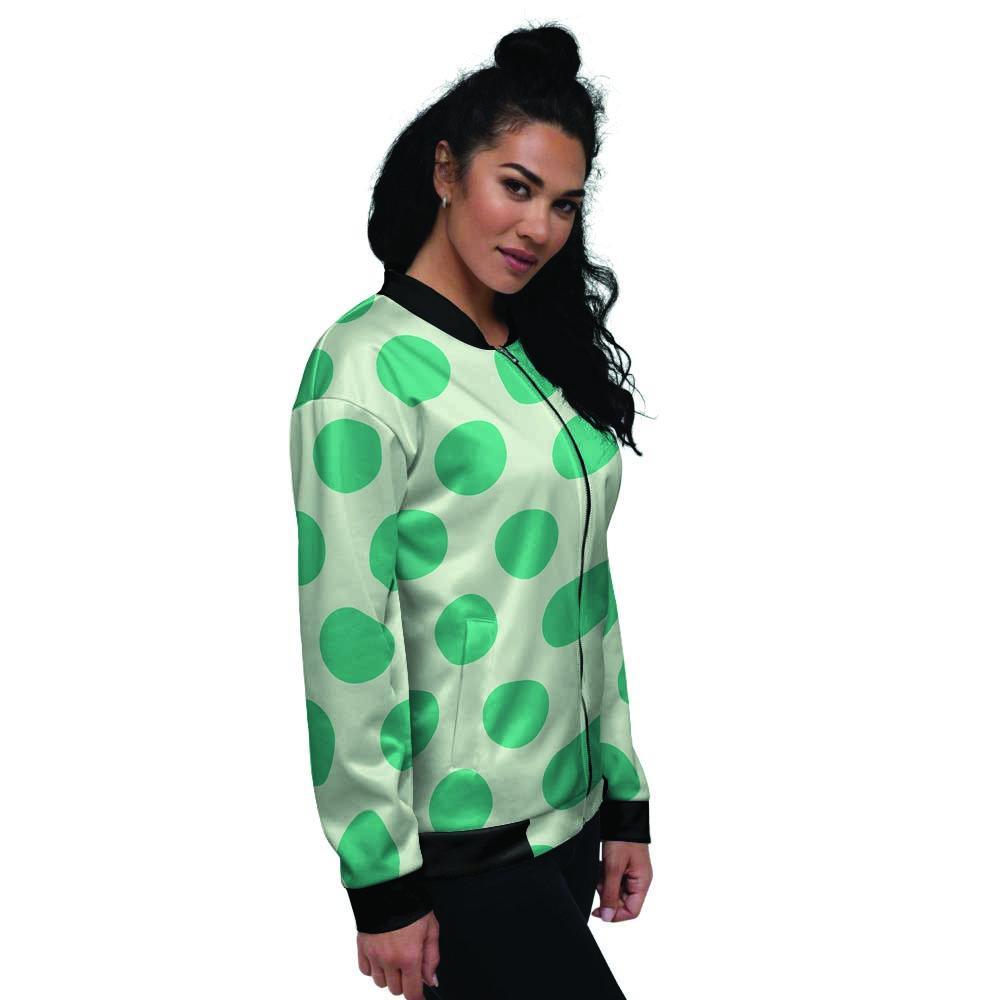 White And Green Polka Dot Women's Bomber Jacket-grizzshop