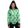 White And Green Polka Dot Women's Bomber Jacket-grizzshop