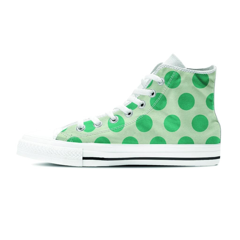 White And Green Polka Dot Women's High Top Shoes-grizzshop