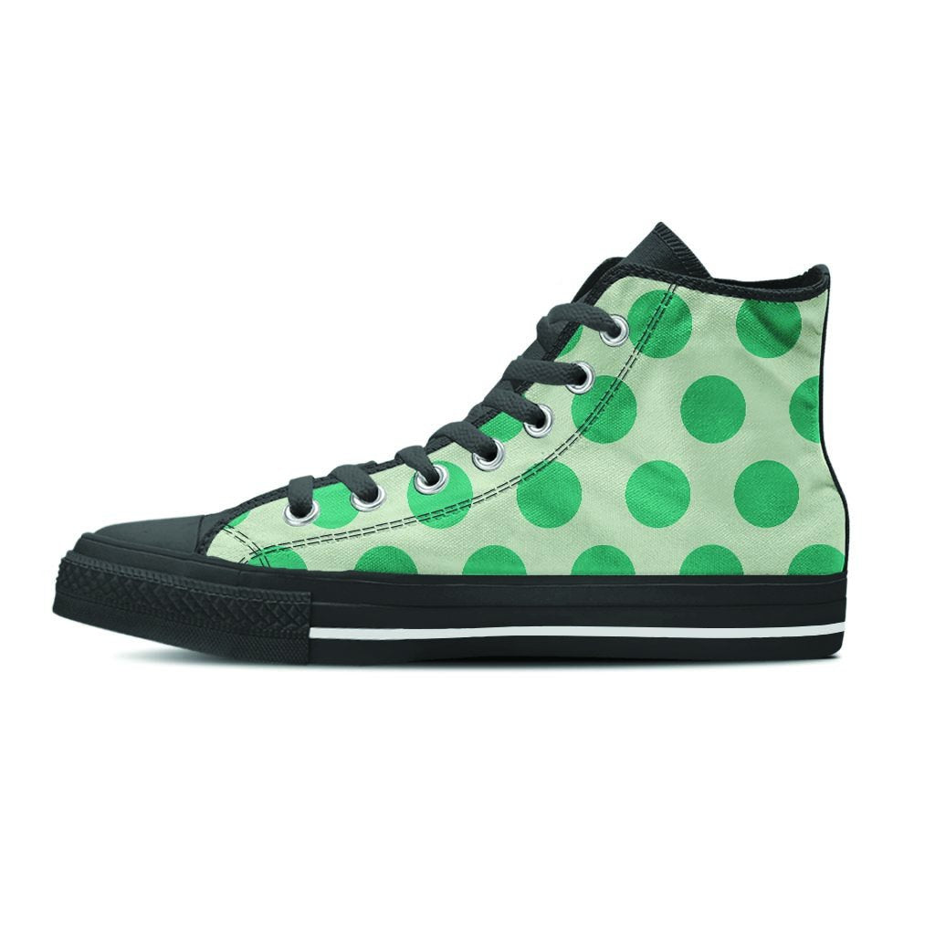 White And Green Polka Dot Women's High Top Shoes-grizzshop
