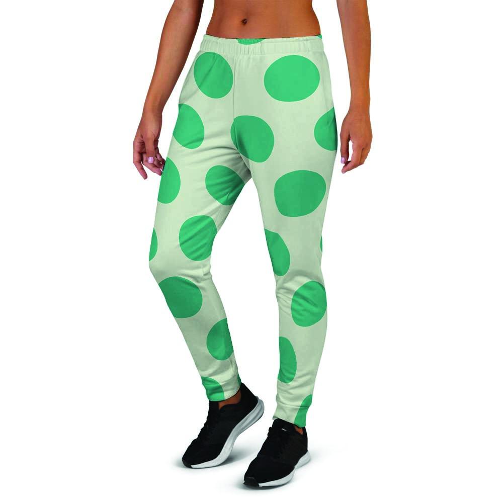 White And Green Polka Dot Women's Joggers-grizzshop