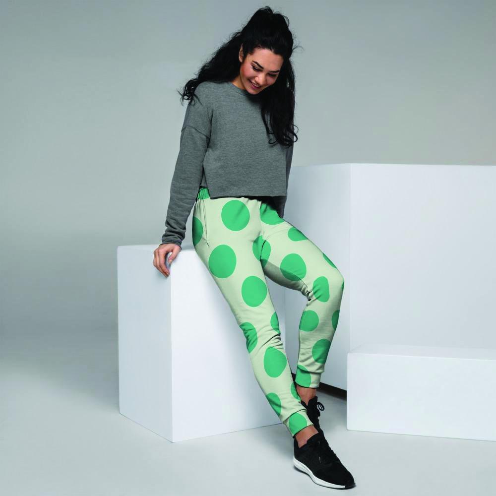 White And Green Polka Dot Women's Joggers-grizzshop