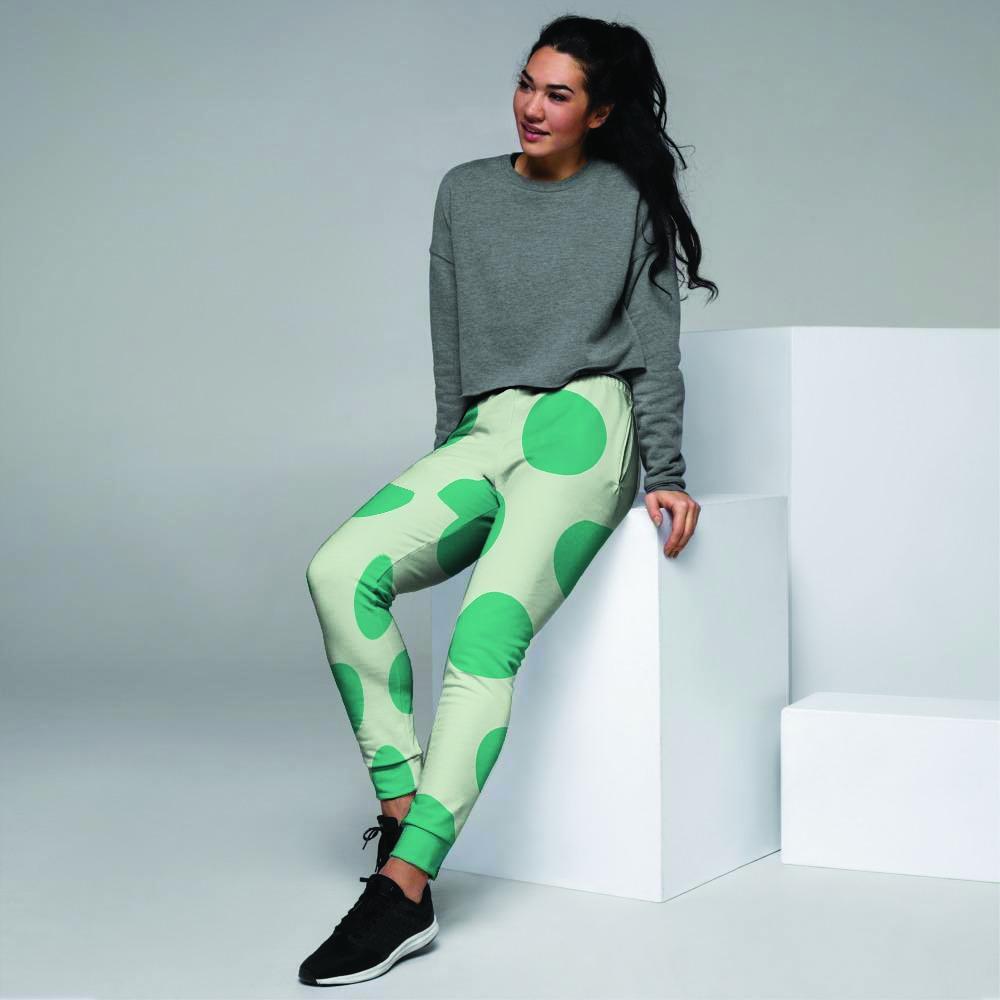 White And Green Polka Dot Women's Joggers-grizzshop