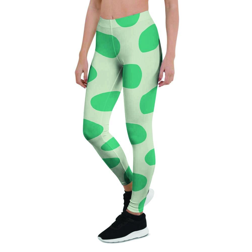 White And Green Polka Dot Women's Leggings-grizzshop