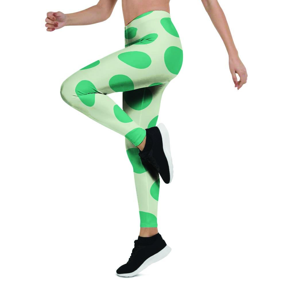 White And Green Polka Dot Women's Leggings-grizzshop