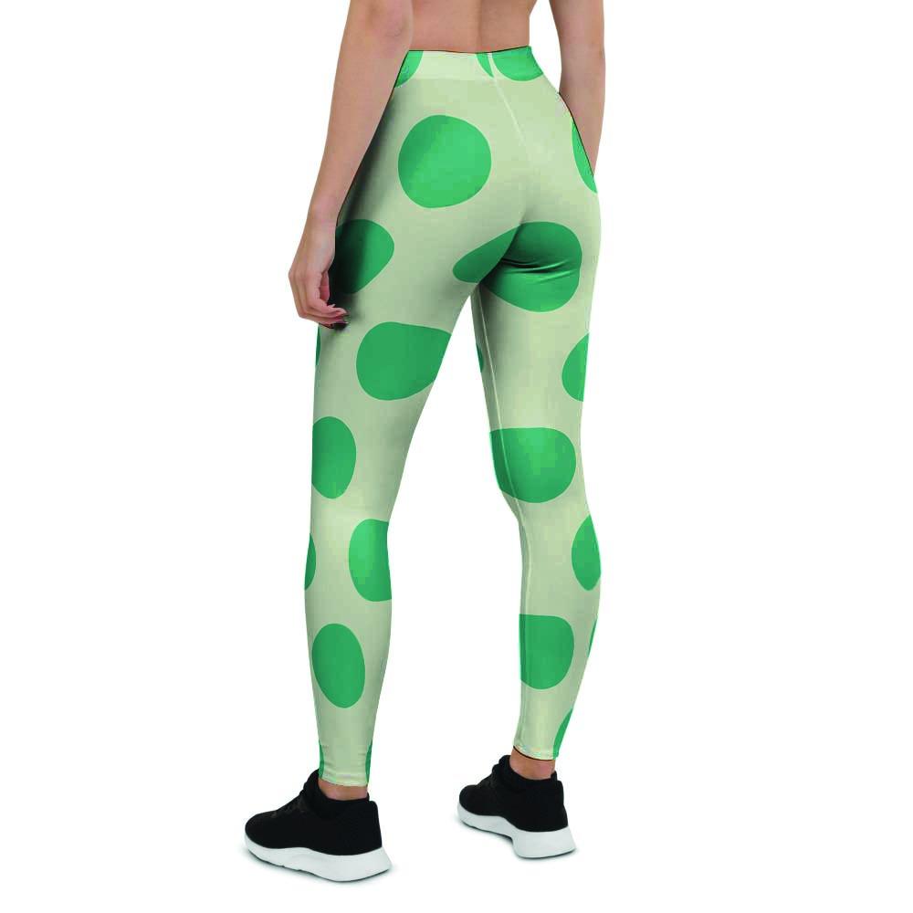 White And Green Polka Dot Women's Leggings-grizzshop