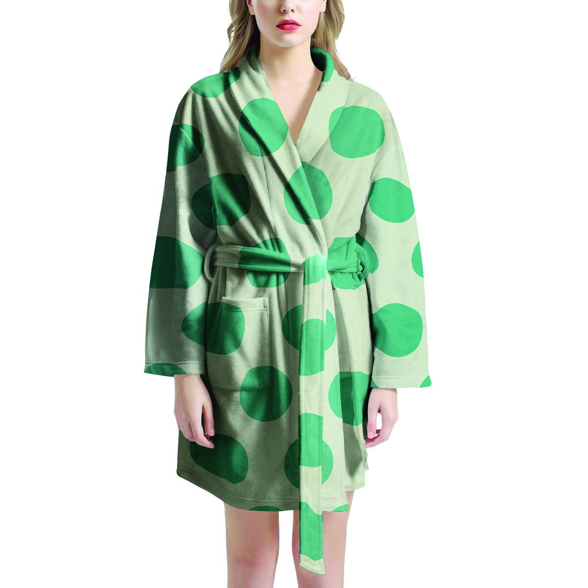 White And Green Polka Dot Women's Robe-grizzshop