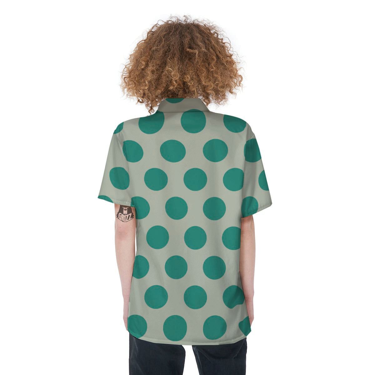 White And Green Polka Dot Women's Short Sleeve Shirts-grizzshop