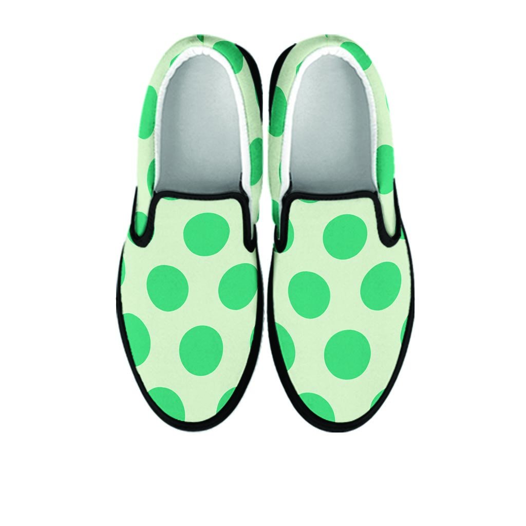White And Green Polka Dot Women's Slip On Sneakers-grizzshop