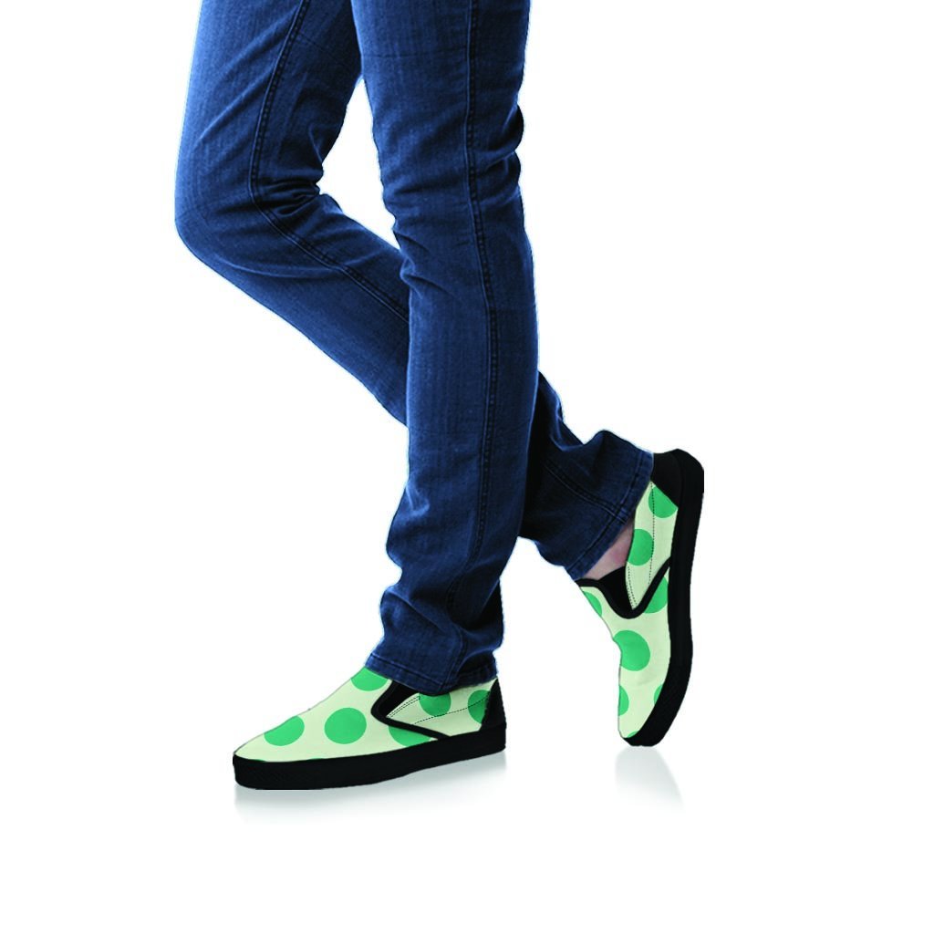 White And Green Polka Dot Women's Slip On Sneakers-grizzshop