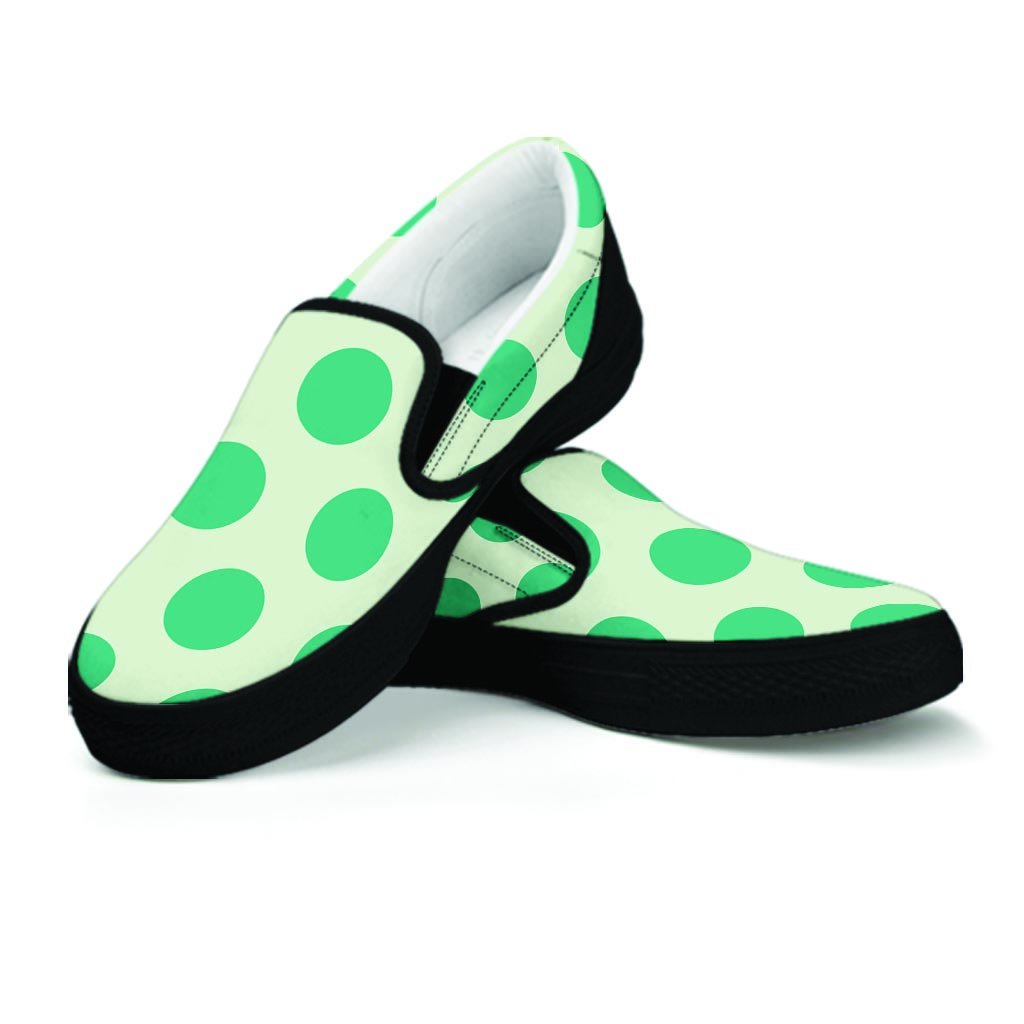 White And Green Polka Dot Women's Slip On Sneakers-grizzshop
