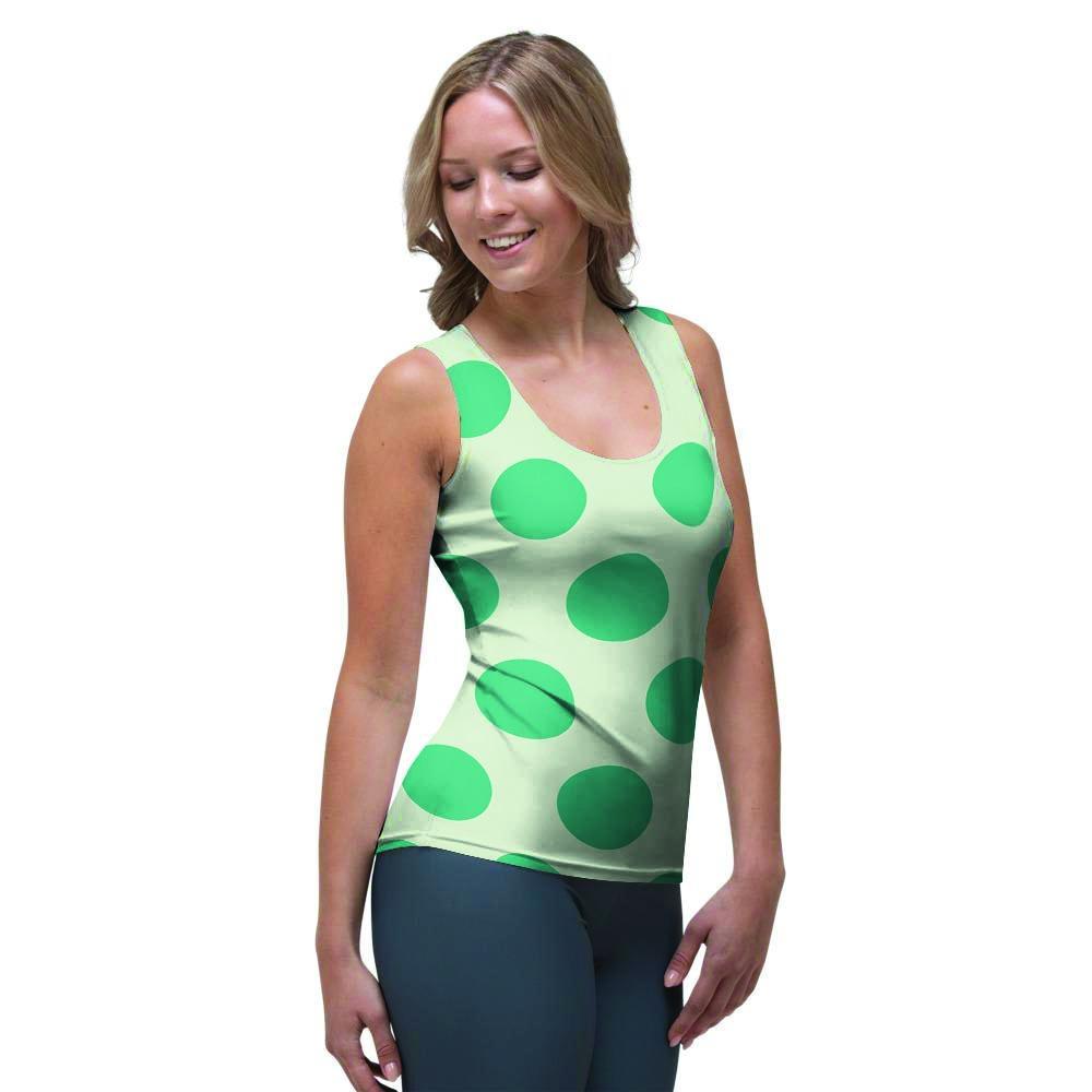 White And Green Polka Dot Women's Tank Top-grizzshop