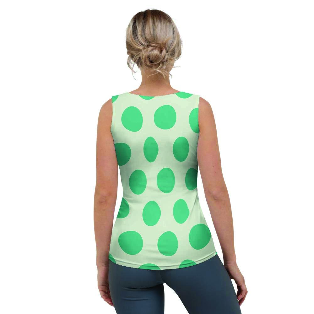 White And Green Polka Dot Women's Tank Top-grizzshop