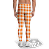 White And Orange Check Print Pattern Men's Leggings-grizzshop