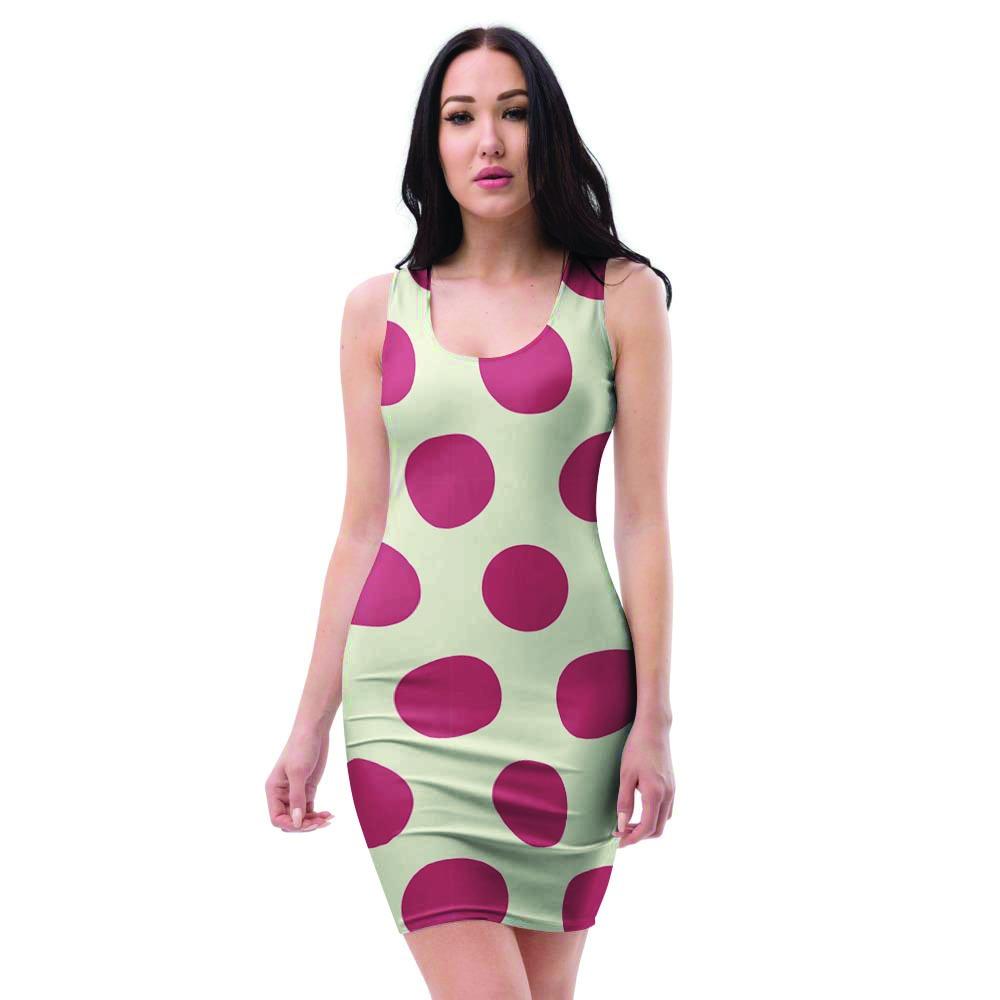 White And Red Polka Dot Bodycon Dress-grizzshop