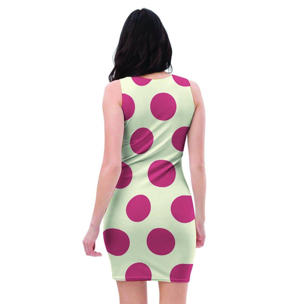 White And Red Polka Dot Bodycon Dress-grizzshop