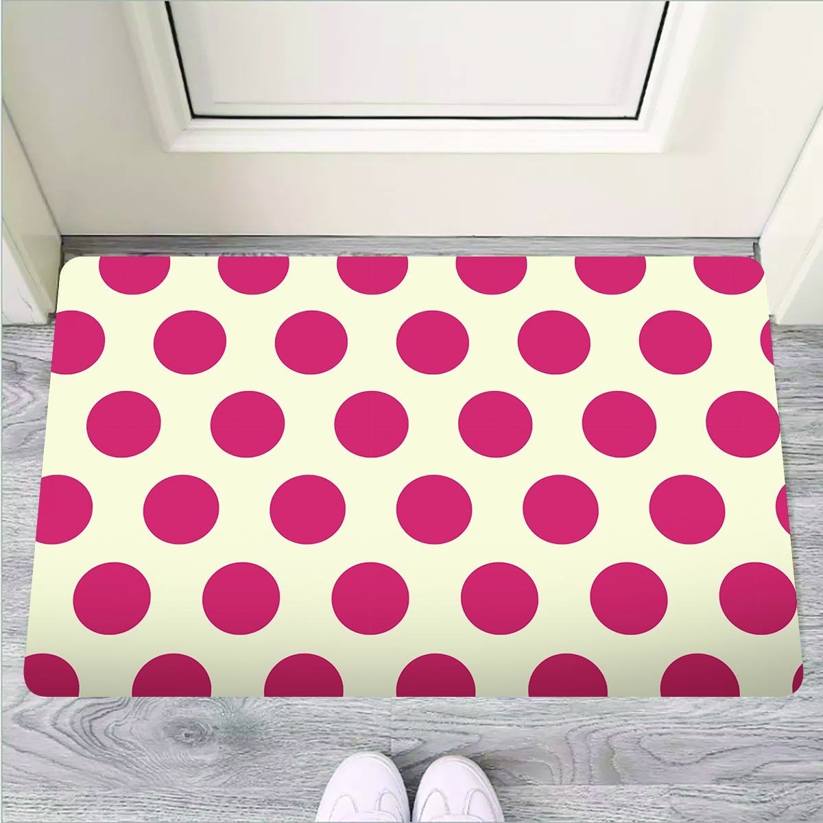 White And Red Polka Dot Door Mat-grizzshop