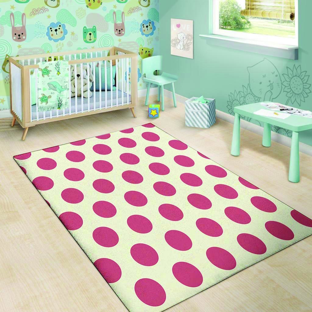 White And Red Polka Dot Floor Mat-grizzshop
