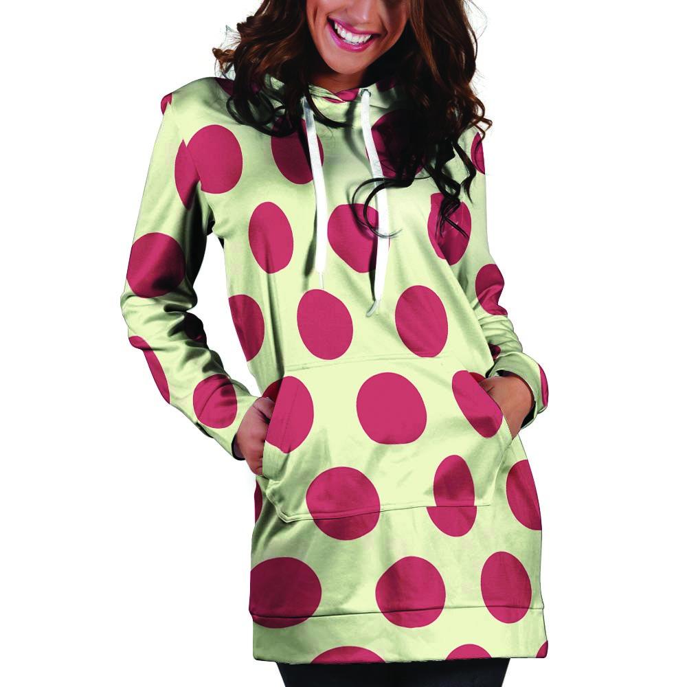 White And Red Polka Dot Hoodie Dress-grizzshop