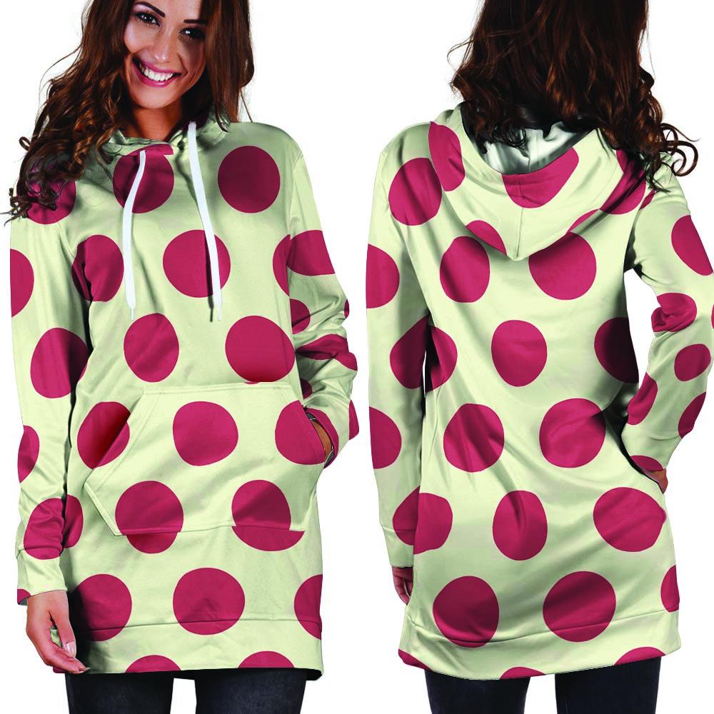 White And Red Polka Dot Hoodie Dress-grizzshop