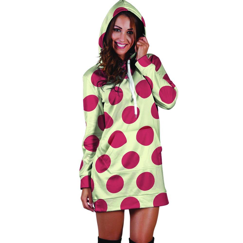 White And Red Polka Dot Hoodie Dress-grizzshop