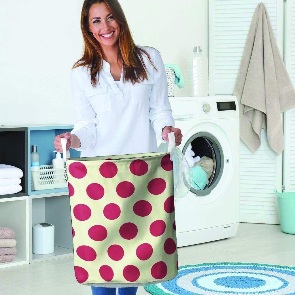 White And Red Polka Dot Laundry Basket-grizzshop