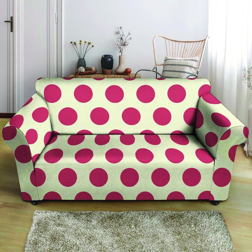 White And Red Polka Dot Loveseat Cover-grizzshop