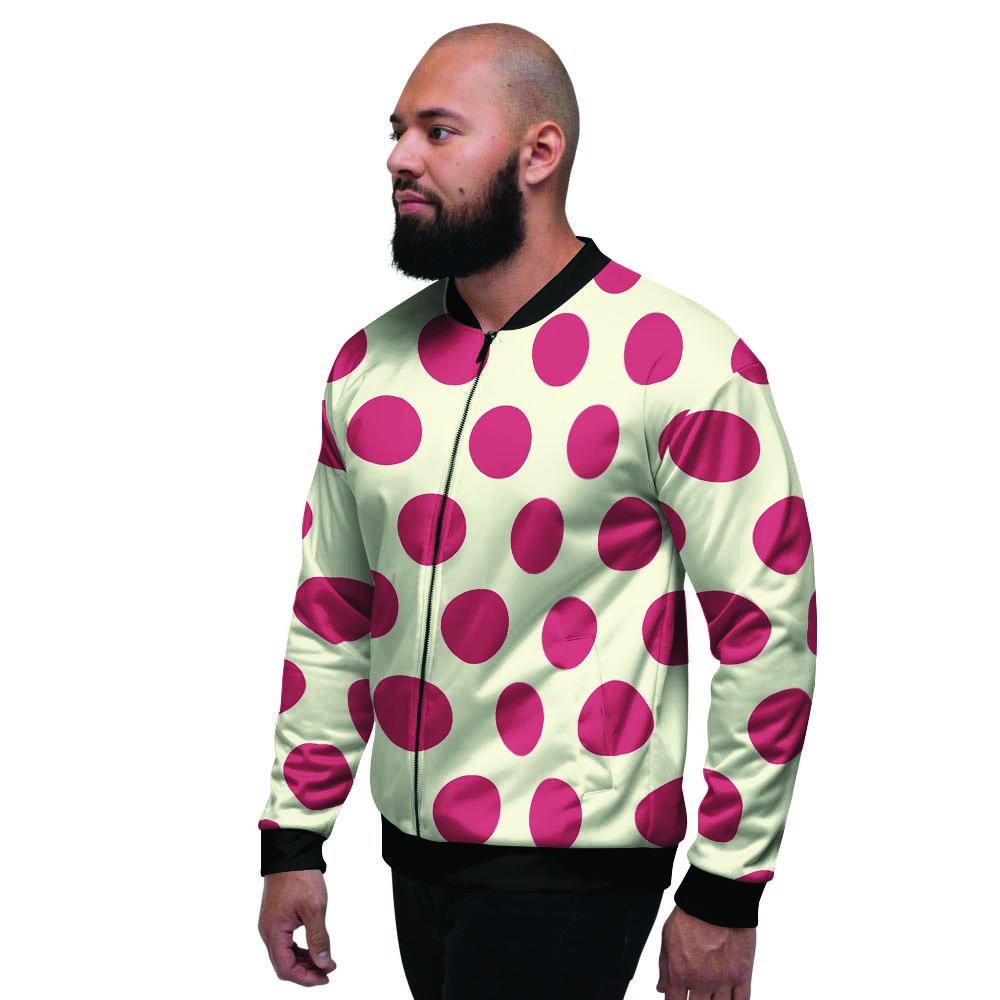 White And Red Polka Dot Men's Bomber Jacket-grizzshop