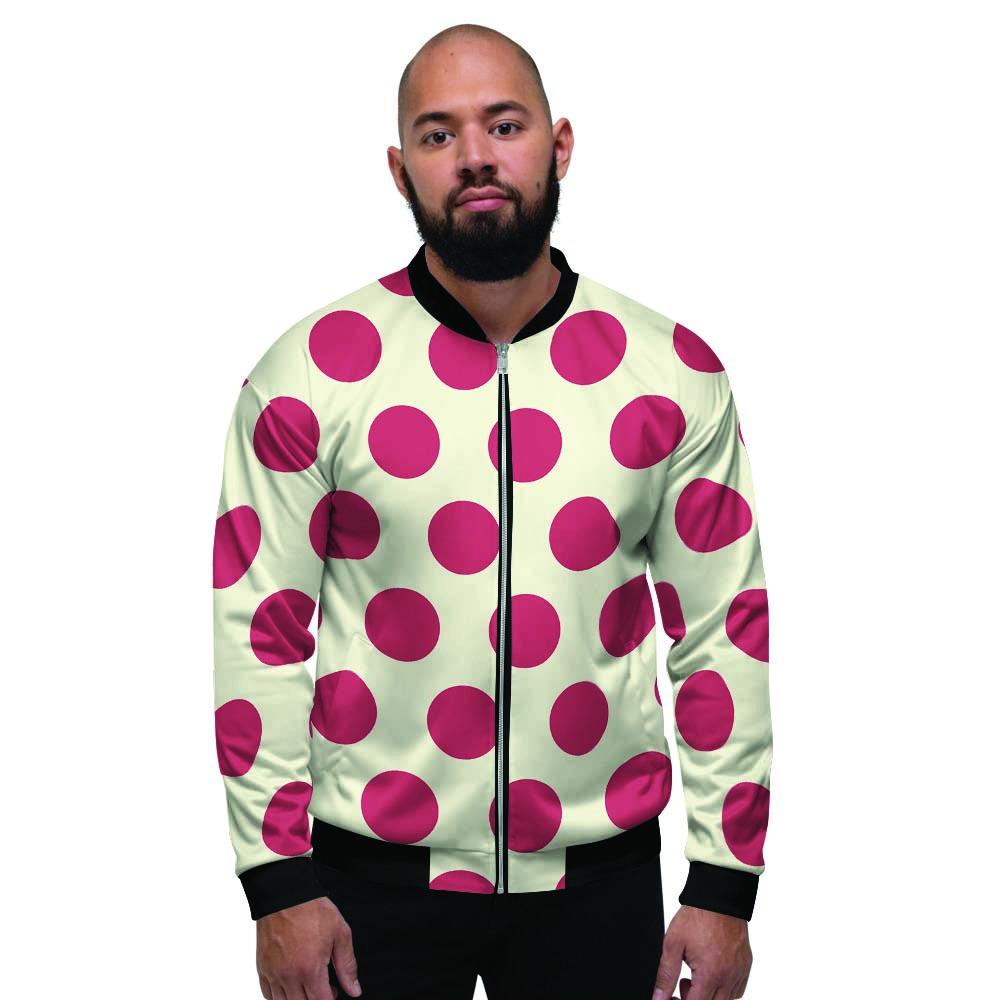 White And Red Polka Dot Men's Bomber Jacket-grizzshop