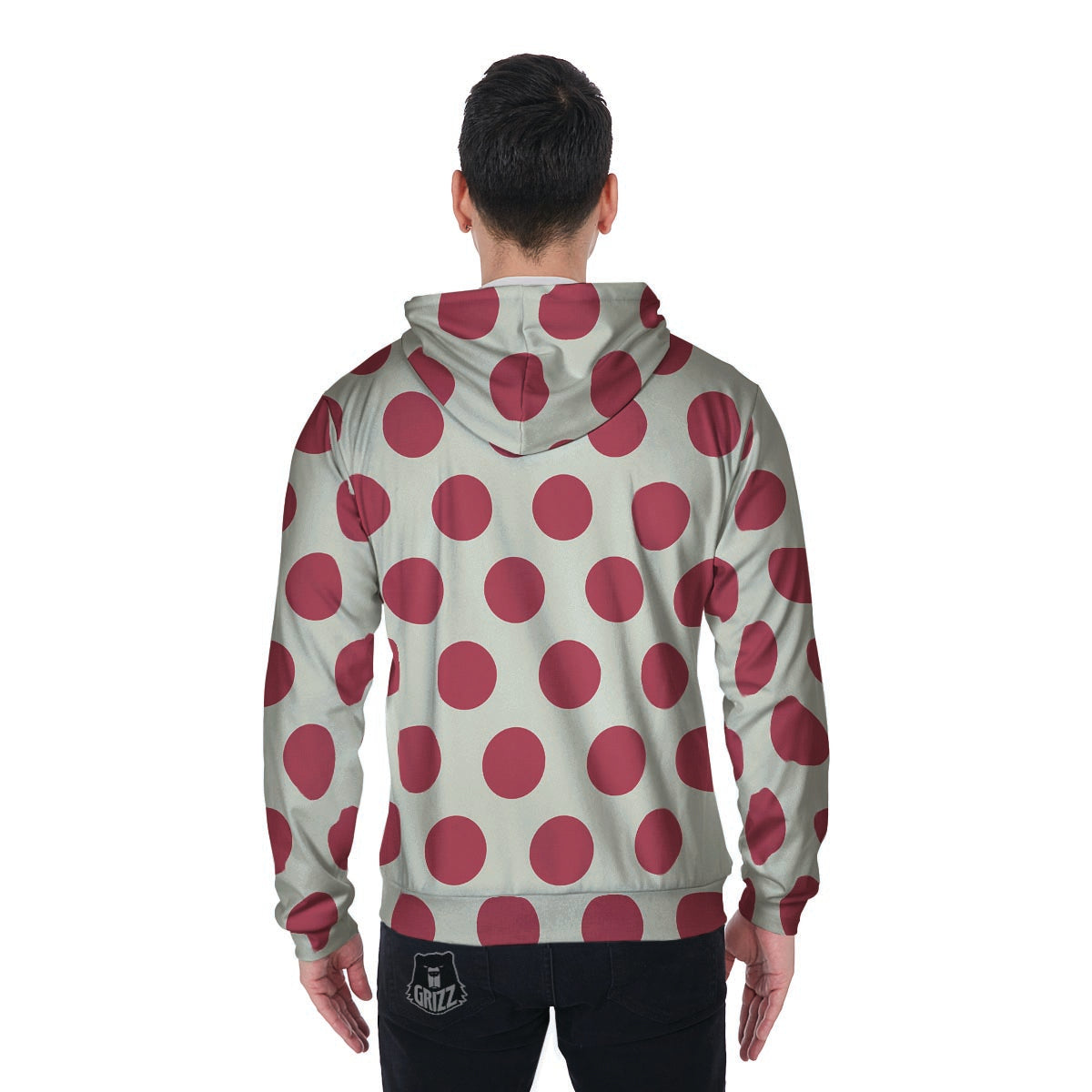 White And Red Polka Dot Men's Zip Up Hoodie-grizzshop