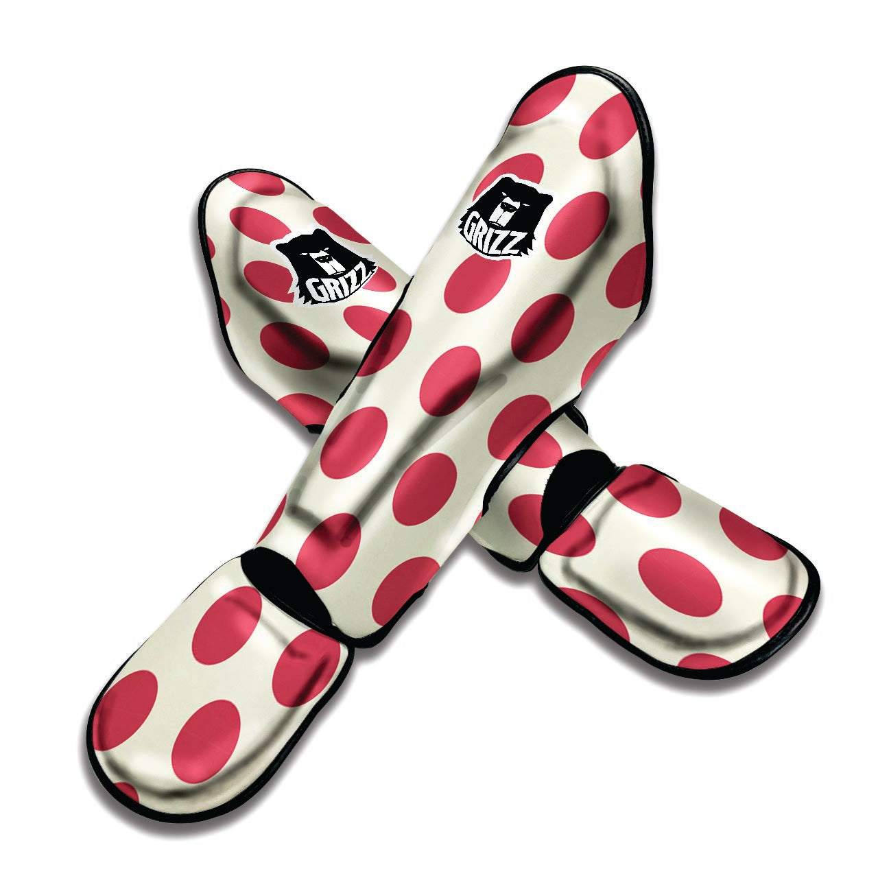 White And Red Polka Dot Muay Thai Shin Guard-grizzshop