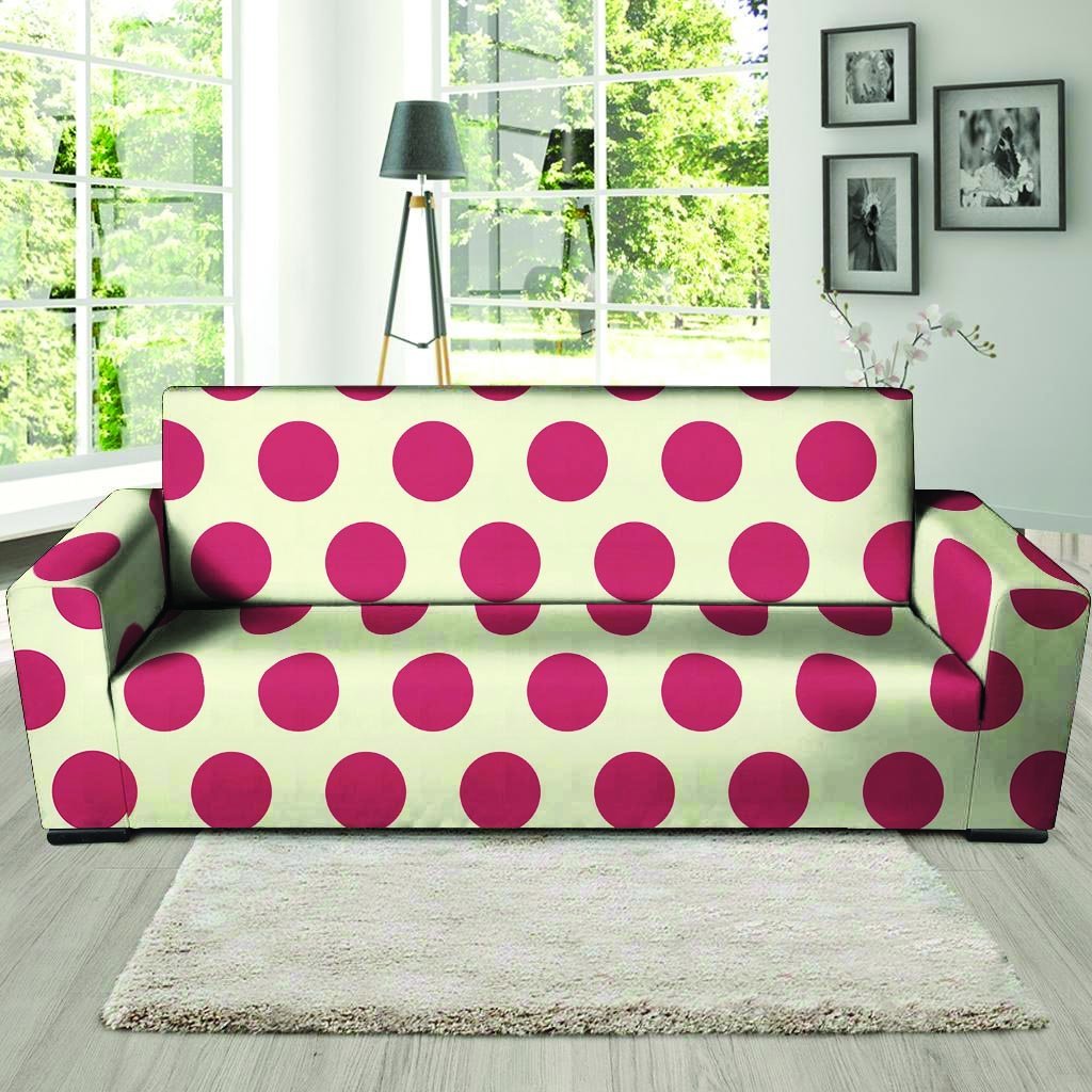 White And Red Polka Dot Sofa Cover-grizzshop