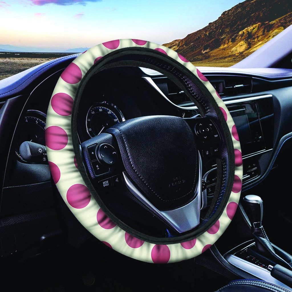 White And Red Polka Dot Steering Wheel Cover-grizzshop