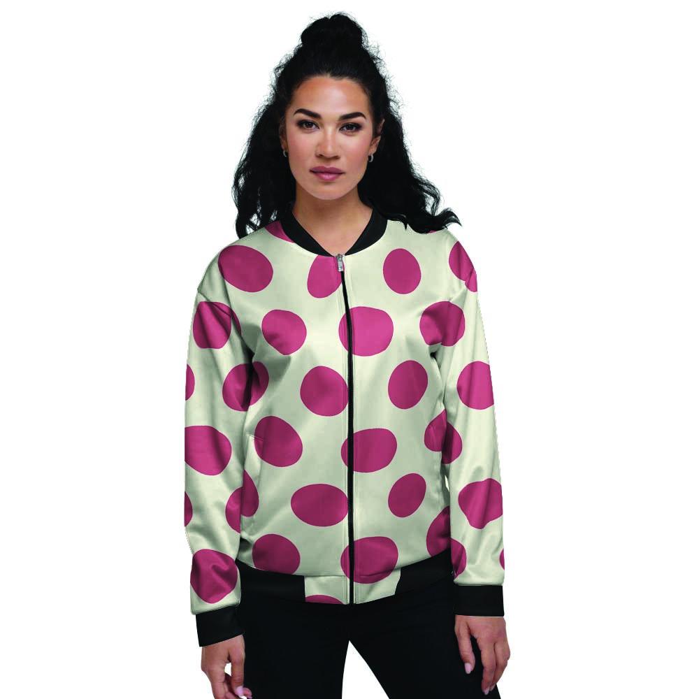 White And Red Polka Dot Women's Bomber Jacket-grizzshop