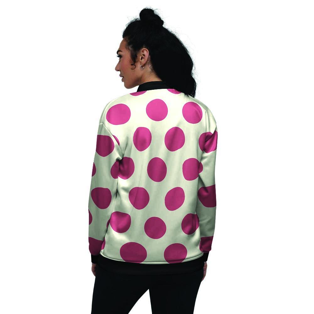 White And Red Polka Dot Women's Bomber Jacket-grizzshop